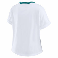 Miami Dolphins WEAR by Erin Andrews Women's Cropped Center Stripe Dolman T-Shirt White - NFL