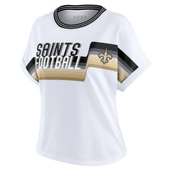 New Orleans Saints WEAR by Erin Andrews Women's Cropped Center Stripe Dolman T-Shirt White - NFL