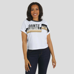 New Orleans Saints WEAR by Erin Andrews Women's Cropped Center Stripe Dolman T-Shirt White - NFL