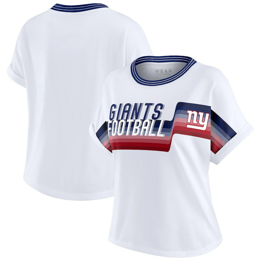 New York Giants WEAR by Erin Andrews Women's Cropped Center Stripe Dolman T-Shirt White - NFL