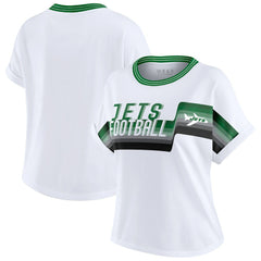 New York Jets WEAR by Erin Andrews Women's Cropped Center Stripe Dolman T-Shirt White - NFL