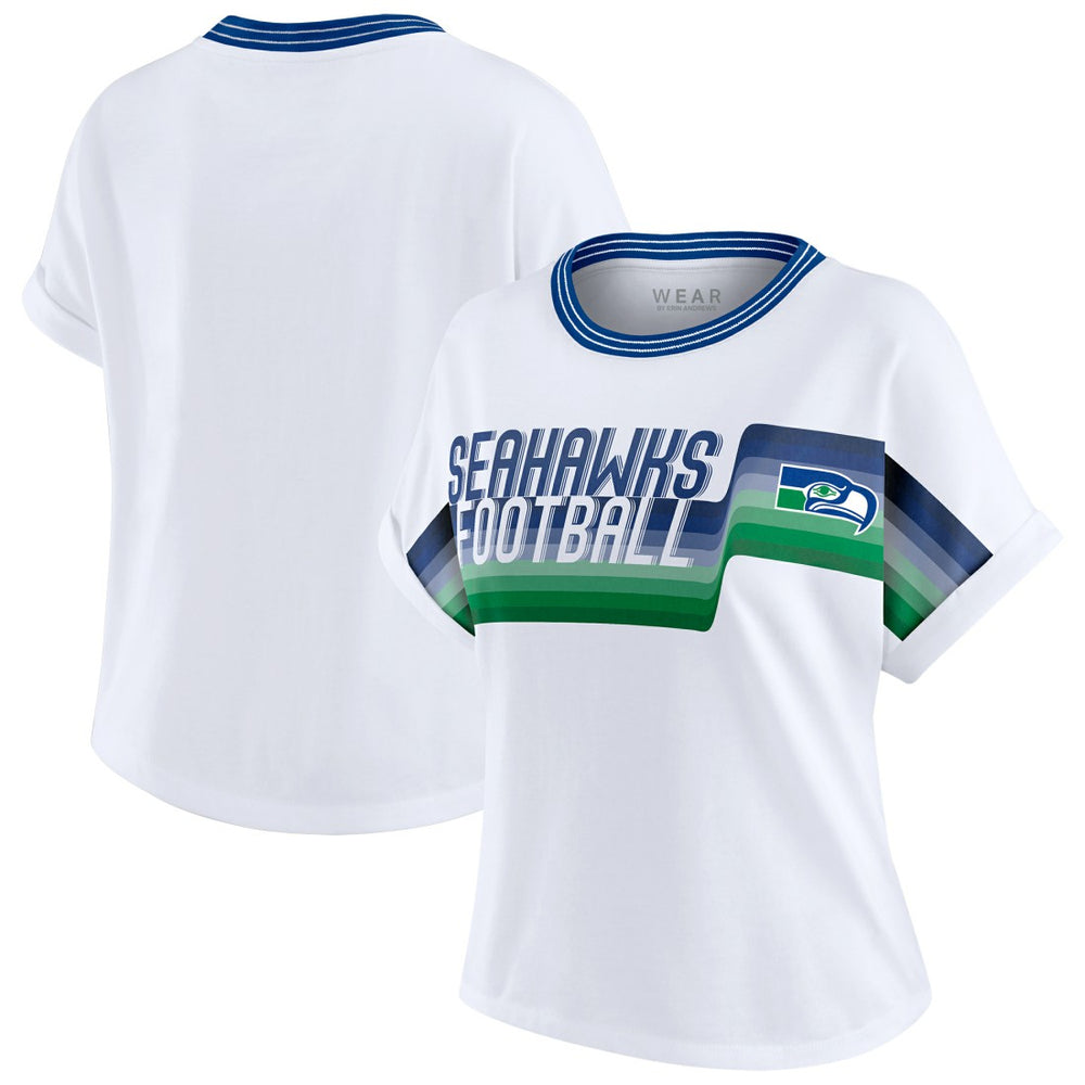 Seattle Seahawks WEAR by Erin Andrews Women's Cropped Center Stripe Dolman T-Shirt White - NFL