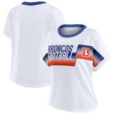 Denver Broncos WEAR by Erin Andrews Women's Cropped Center Stripe Dolman T-Shirt White - NFL