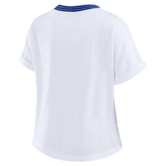 Denver Broncos WEAR by Erin Andrews Women's Cropped Center Stripe Dolman T-Shirt White - NFL