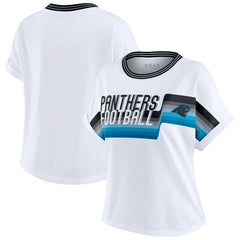 Carolina Panthers WEAR by Erin Andrews Women's Cropped Center Stripe Dolman T-Shirt White - NFL