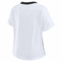 Carolina Panthers WEAR by Erin Andrews Women's Cropped Center Stripe Dolman T-Shirt White - NFL