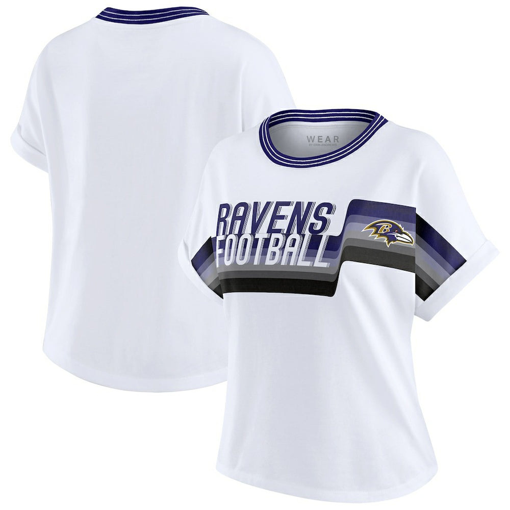 Baltimore Ravens WEAR by Erin Andrews Women's Cropped Center Stripe Dolman T-Shirt White - NFL