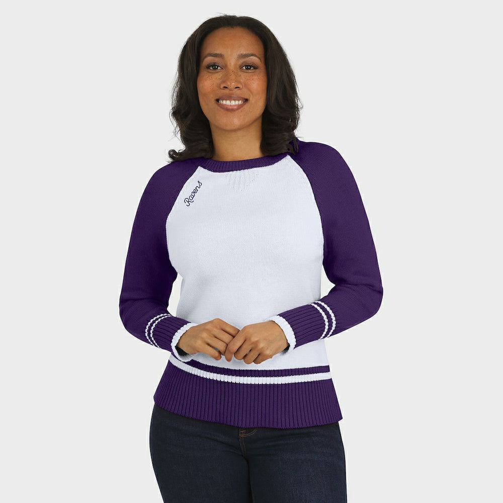 Baltimore Ravens WEAR by Erin Andrews Women's Colorblock Raglan Sweater White/Purple - NFL