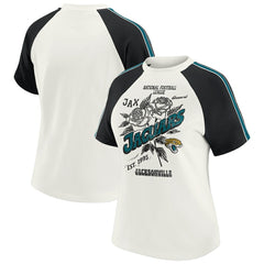 Jacksonville Jaguars WEAR by Erin Andrews Women's Sleeve Stripe Distressed Raglan T-Shirt White - NFL