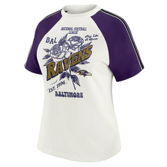 Baltimore Ravens WEAR by Erin Andrews Women's Sleeve Stripe Distressed Raglan T-Shirt White - NFL