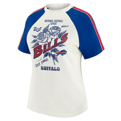 Buffalo Bills WEAR by Erin Andrews Women's Sleeve Stripe Distressed Raglan T-Shirt White - NFL