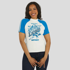 Detroit Lions WEAR by Erin Andrews Women's Sleeve Stripe Distressed Raglan T-Shirt White - NFL