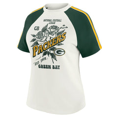 Green Bay Packers WEAR by Erin Andrews Women's Sleeve Stripe Distressed Raglan T-Shirt White - NFL