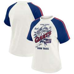 New York Giants WEAR by Erin Andrews Women's Sleeve Stripe Distressed Raglan T-Shirt White - NFL