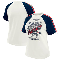 New England Patriots WEAR by Erin Andrews Women's Sleeve Stripe Distressed Raglan T-Shirt White - NFL