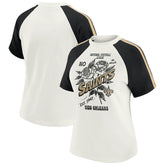 New Orleans Saints WEAR by Erin Andrews Women's Sleeve Stripe Distressed Raglan T-Shirt White - NFL