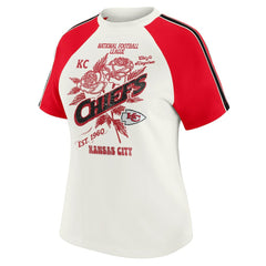 Kansas City Chiefs WEAR by Erin Andrews Women's Sleeve Stripe Distressed Raglan T-Shirt White - NFL