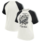 Las Vegas Raiders WEAR by Erin Andrews Women's Sleeve Stripe Distressed Raglan T-Shirt White - NFL