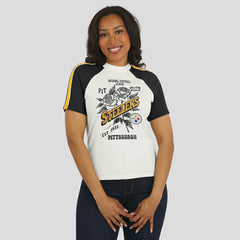 Pittsburgh Steelers WEAR by Erin Andrews Women's Sleeve Stripe Distressed Raglan T-Shirt White - NFL