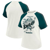 Philadelphia Eagles WEAR by Erin Andrews Women's Sleeve Stripe Distressed Raglan T-Shirt White - NFL