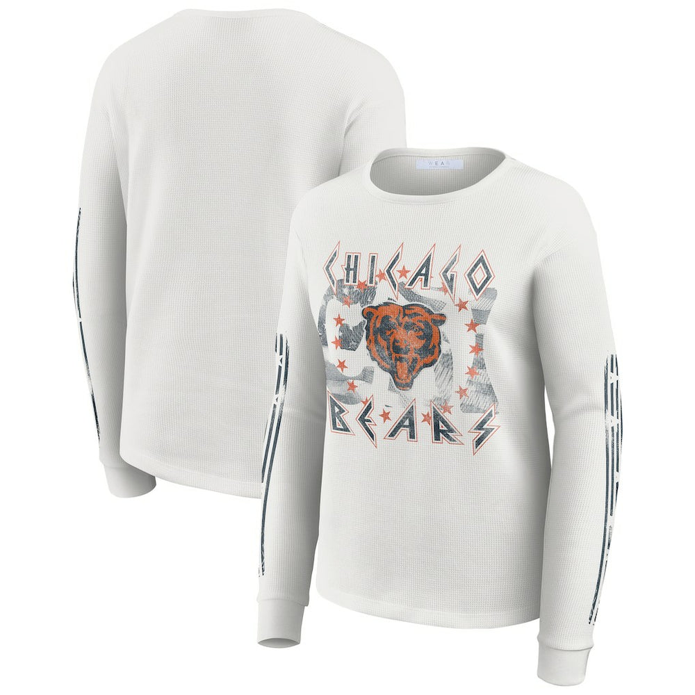 Chicago Bears WEAR by Erin Andrews Women's Graphic Waffle Long-Sleeve T-Shirt White - NFL
