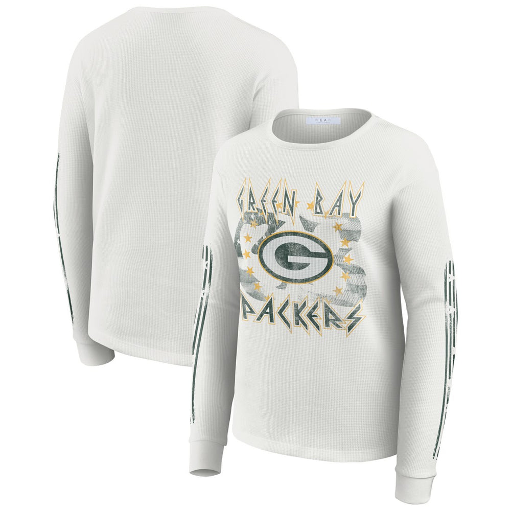 Green Bay Packers WEAR by Erin Andrews Women's Graphic Waffle Long-Sleeve T-Shirt White - NFL