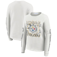 Pittsburgh Steelers WEAR by Erin Andrews Women's Graphic Waffle Long-Sleeve T-Shirt White - NFL