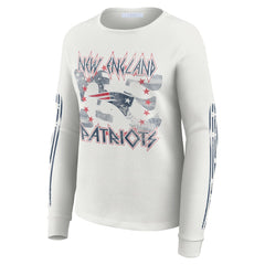 New England Patriots WEAR by Erin Andrews Women's Graphic Waffle Long-Sleeve T-Shirt White - NFL