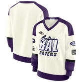 Baltimore Ravens WEAR by Erin Andrews Women's Racing Crew V-Neck Sweatshirt Cream - NFL