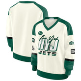 New York Jets WEAR by Erin Andrews Women's Racing Crew V-Neck Sweatshirt Cream - NFL