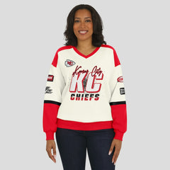 Kansas City Chiefs WEAR by Erin Andrews Women's Racing Crew V-Neck Sweatshirt Cream - NFL