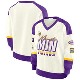 Minnesota Vikings WEAR by Erin Andrews Women's Racing Crew V-Neck Sweatshirt Cream - NFL