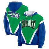 Seattle Seahawks WEAR by Erin Andrews Women's Plus Size Retro Crinkle Full-Zip Hoodie Windbreaker Jacket Kelly Green/Royal - NFL