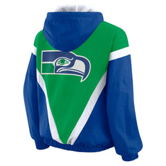Seattle Seahawks WEAR by Erin Andrews Women's Plus Size Retro Crinkle Full-Zip Hoodie Windbreaker Jacket Kelly Green/Royal - NFL