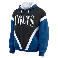 Indianapolis Colts WEAR by Erin Andrews Women's Plus Size Retro Crinkle Full-Zip Hoodie Windbreaker Jacket Black/Royal - NFL