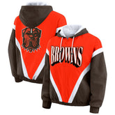 Cleveland Browns WEAR by Erin Andrews Women's Plus Size Retro Crinkle Full-Zip Hoodie Windbreaker Jacket Orange/Brown - NFL