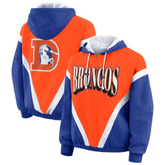Denver Broncos WEAR by Erin Andrews Women's Plus Size Retro Crinkle Full-Zip Hoodie Windbreaker Jacket Orange/Royal - NFL