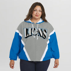 Detroit Lions WEAR by Erin Andrews Women's Plus Size Retro Crinkle Full-Zip Hoodie Windbreaker Jacket Blue/Gray - NFL