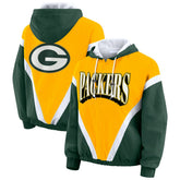 Green Bay Packers WEAR by Erin Andrews Women's Plus Size Retro Crinkle Full-Zip Hoodie Windbreaker Jacket Gold/Green - NFL