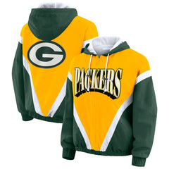 Green Bay Packers WEAR by Erin Andrews Women's Plus Size Retro Crinkle Full-Zip Hoodie Windbreaker Jacket Gold/Green - NFL