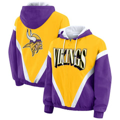 Minnesota Vikings WEAR by Erin Andrews Women's Plus Size Retro Crinkle Full-Zip Hoodie Windbreaker Jacket Gold/Purple - NFL
