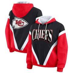 Kansas City Chiefs WEAR by Erin Andrews Women's Plus Size Retro Crinkle Full-Zip Hoodie Windbreaker Jacket Red/Black - NFL