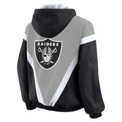 Las Vegas Raiders WEAR by Erin Andrews Women's Plus Size Retro Crinkle Full-Zip Hoodie Windbreaker Jacket Black/Gray - NFL