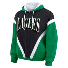 Philadelphia Eagles WEAR by Erin Andrews Women's Plus Size Retro Crinkle Full-Zip Hoodie Windbreaker Jacket Kelly Green/Black - NFL
