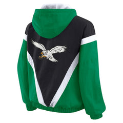 Philadelphia Eagles WEAR by Erin Andrews Women's Plus Size Retro Crinkle Full-Zip Hoodie Windbreaker Jacket Kelly Green/Black - NFL