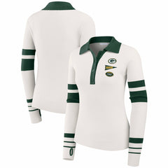 Green Bay Packers WEAR by Erin Andrews Women's Ribbed Henley Polo Sweater White - NFL