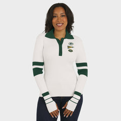 Green Bay Packers WEAR by Erin Andrews Women's Ribbed Henley Polo Sweater White - NFL
