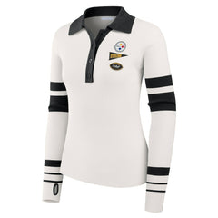 Pittsburgh Steelers WEAR by Erin Andrews Women's Ribbed Henley Polo Sweater White - NFL