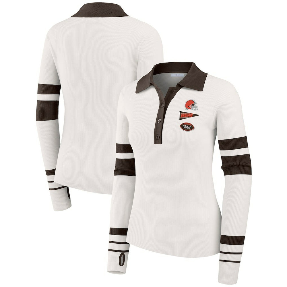 Cleveland Browns WEAR by Erin Andrews Women's Ribbed Henley Polo Sweater White - NFL