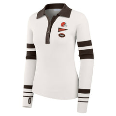 Cleveland Browns WEAR by Erin Andrews Women's Ribbed Henley Polo Sweater White - NFL
